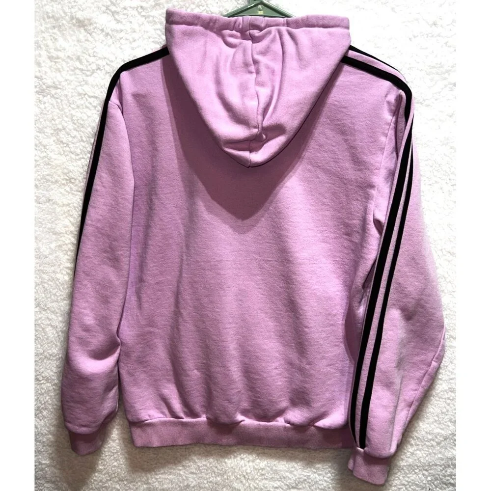 Adidas Womens Pink Hoodie Sweatshirt With Black Logo & Stripes Medium - Picture 2 of 5